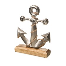 'Anker auf Holzsockel *Seefahrt* Deko maritim Aluminium silber  16 x 22 cm