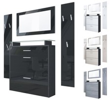 Garderobenset Garderobe Paneele Schuhschrank Spiegel Malea Schwarz matt