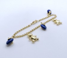 Armband Gold 585er Bettelarmband 14 karat Gelbgold Lapislazuli Herzen und Bären