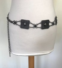 Vintage 90s Indian Style Oxidized Silver Metal Chain Link Hip Belt | S M | Boho