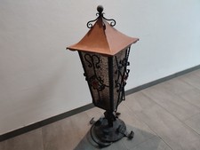 Antike Große Außenlampe Leuchte Schmiedeeisen+ Kupfer Riffelglas Schmiedekunst 