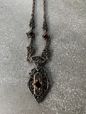 Halskette 14 Gram Antik Vintage 45 cm lang mit Granat Jugendstil Trachtenschmuck