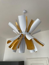 Pendelleuchte Hängelampe Deckenlampe Luster Kronleuchter modern, Stahl Weiß Gold