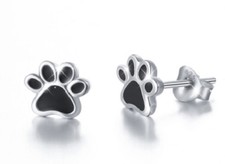 Ohrstecker Ohrring Pfote schwarz Hund Hundepfote 6 mm Sterling Silber 925 