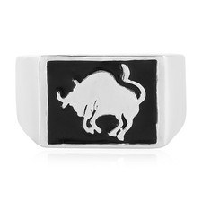 Cavill Herrenring 925 Sterling Silber Stier Symbol Schwarz Herrenring Männerring