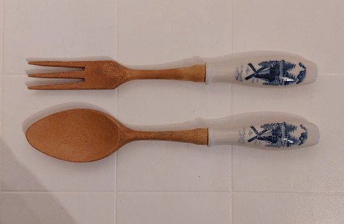 Salatbesteck holz keramik - salatbesteck,