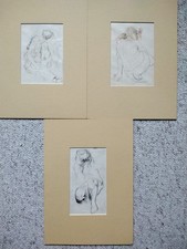 Paul Rosner 3 Zeichnungen 10x15,11x16,9x17cm gebräunt, fleckig, Einrisse,Passep.