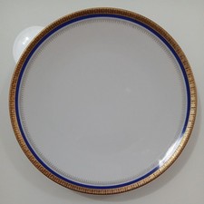 Bareuther Waldsassen Bavaria  213 Kuchenteller weiß kobaldblau mit Goldrand