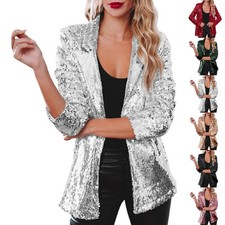 Blazer Frauen Unelastisch Y2k Außenbekleidung Lange Ärmel Mantel Pailletten