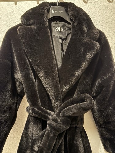 Zara mantel fell schwarz braun - schwarz,