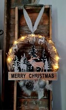 🌿 Weihnachten Winter Dekoration Hirsch  ShabbyChic Türkranz Fenster Mit LED🌿
