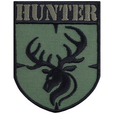 HUNTER Aufnäher Hirsch Aufbügler Jäger Patch Förster Applikation Jagdabzeichen
