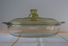 ovale Auflaufform mit Knubbel Deckel Jenaer Glas Schott 3045 Durax