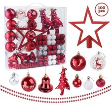 100 Weihnachtkugeln Kunststoff Ø3-6cm Weihnachtsdeko Christbaumschmuck Rot+Weiß