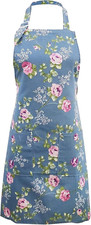 1X Blau Blumen Schürze Segeltuch Küchenschürze Profi Kochschürze Florale Latzsch