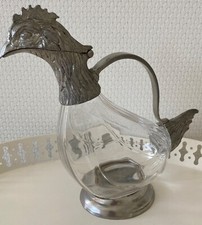Dekantierkrug, Karaffe mit Zinnmontierung Huhnkopf, Weinkrug mit Huhnkopf, Jug