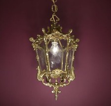 antike Laterne Kronleuchter Lampe glänzend Gold Bronze Finish Messing Glas Ø 14"