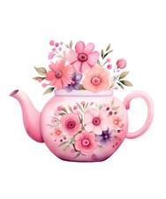 Watercolour teapot flowers 9x9