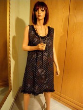 Sommerkleid Leinen dunkelblau Line Nature Blumenmuster Rüschen Gr. 46 Lagenlook