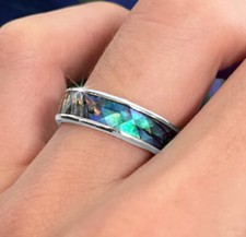 316L EDELSTAHL *** Bandring 6mm mit Abalone Paua-Muschel / Seeopal Größenauswahl