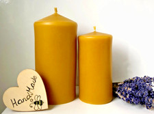 2 x Handarbeit reines Bienenwachs massive Kirchensäulen Tischkerzen, lange Brennzeit