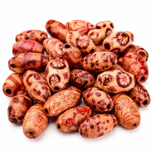 100 holzperlen 14mm oval - 14mm, bunt