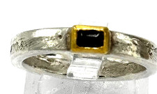 Massiver Bandring 0,925 Sterlingsilber Fassung Smaragd 18K/0,750 Gold Größe 58