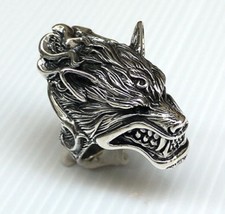 WERWOLF KOPF 925 STERLING SILBER HERREN RING WOLF GOTHIC BIKER HARLEY VAMPIR
