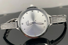 DAMEN UHR IP SILBER MIT KRISTALLE / SCHMALES BAND #  SCHMUCKJAGD