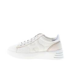 Hogan Damen Schuhe H564 Sneaker Rebel Leder und Bouclé Stoff creme und beige