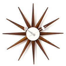 George Nelson Design Sunburst Wanduhr Holz braun DAIVA Reproduktion Modern