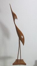 Holzvogel Vogel Teakholz ? Fischreiher 48 cm hoch Vintage Reiher Kranich (D5)
