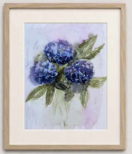 Aquarellbild blaue hortensien - blaue,