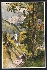 Künstler-AK Edward Harrison Compton: Partie aus der Ramsau 