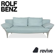 Rolf Benz 1600 Leder Dreisitzer Blau Hellblau Aqua Sofa Couch manuelle Funktion