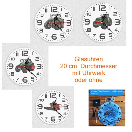 Wanduhr aus glas mit traktor - aus,