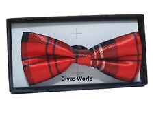 Rote Herren-Fliege Schottenkaro glänzend Satin-Finish vorgebunden Krawatte Hosenträger