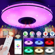 RGB LED Deckenlampe Dimmbar mit Bluetooth Musik Lautsprecher App Wohn Ess Lampe