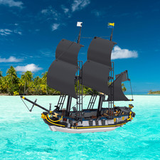 TOYLINO Piratenschiff Großes Segelschiff Schwarz Klemmbausteine Modellbau Set