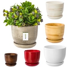 Keramiktopf Blumentopf mit Untersetzer Wasserablaufloch rund 7 Größen 6 Farben