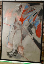 ältere Pastell Malerei abstrakt Akt nackte Frau auf Ingres Cover Fabriano Bütten