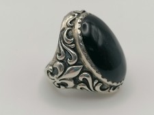 Antiker französischer Silberring massiv Onyx Stein Lilie Siegelring Gr. 56 