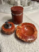 roter Alabaster * 3 tlg. Raucherset * Aschenbecher * Feuerzeug * Box *  