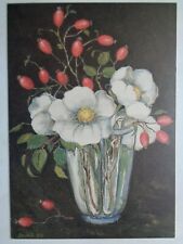 Künstler AK Heide Dahl „Heckenrosen mit Hagebutten“ Galerie Kupferkanne Kampen/S
