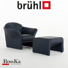 Brühl & Boa Leder Sessel mit Hocker Dunkelblau