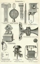 FERNSPRECHER Telefon Fernsprechapparat Holzstich um 1905 Fernsprechtechnik