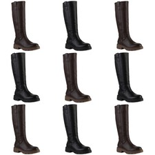 Damen Klassische Stiefel Blockabsatz Profil-Sohle Freizeit Schuhe 841859 Mode