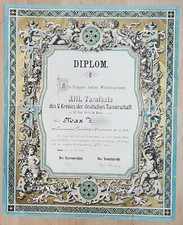 Großes Diplom Urkunde Turnen Turnfest Juli 1886 Jever Turnverein Vorwärts Bremen