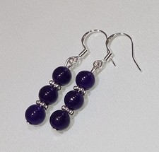 EDELSTEIN OHRHÄNGER LILA JADE 6 MM PERLEN OHRRINGE 