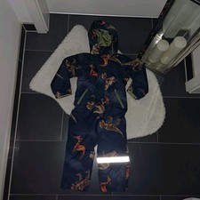 Neu Schneeanzug 98 104 Matschanzug Dino-Print dunkelblau grün warm gefüttert Top
